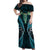 Aotearoa Pounamu Niho Off Shoulder Maxi Dress Silver Fern Mix Maori Pattern - Turquoise