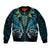 Aotearoa Pounamu Niho Sleeve Zip Bomber Jacket Silver Fern Mix Maori Pattern - Turquoise