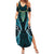 Aotearoa Pounamu Niho Summer Maxi Dress Silver Fern Mix Maori Pattern - Turquoise