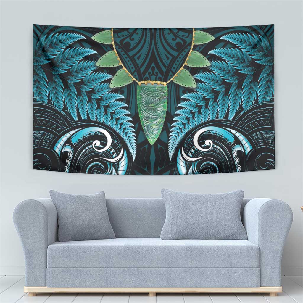 Aotearoa Pounamu Niho Tapestry Silver Fern Mix Maori Pattern - Turquoise