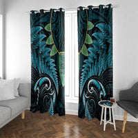 Aotearoa Pounamu Niho Window Curtain Silver Fern Mix Maori Pattern - Turquoise
