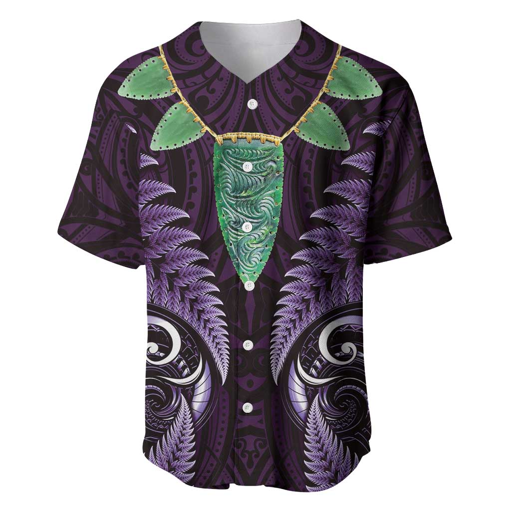 Aotearoa Pounamu Niho Baseball Jersey Silver Fern Mix Maori Pattern - Purple