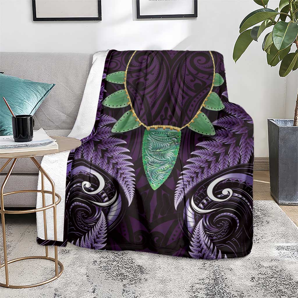 Aotearoa Pounamu Niho Blanket Silver Fern Mix Maori Pattern - Purple