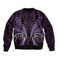 Aotearoa Pounamu Niho Bomber Jacket Silver Fern Mix Maori Pattern - Purple