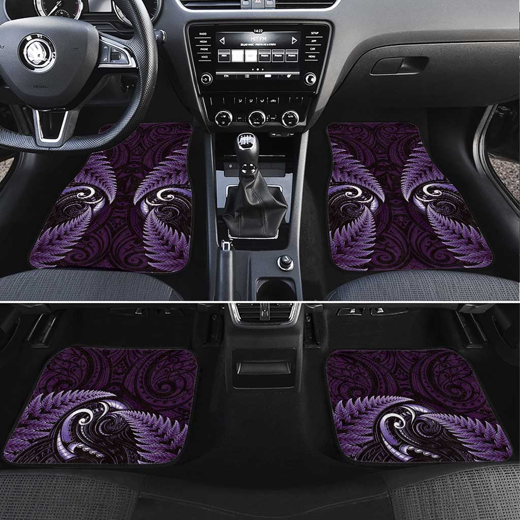 Aotearoa Pounamu Niho Car Mats Silver Fern Mix Maori Pattern - Purple