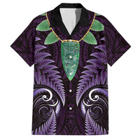Aotearoa Pounamu Niho Family Matching Long Sleeve Bodycon Dress and Hawaiian Shirt Silver Fern Mix Maori Pattern - Purple LT14 Dad's Shirt - Short Sleeve Purple - Polynesian Pride