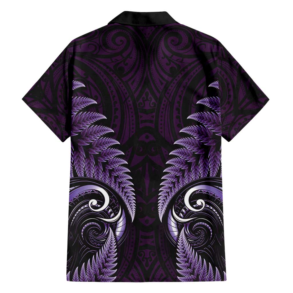 Aotearoa Pounamu Niho Family Matching Long Sleeve Bodycon Dress and Hawaiian Shirt Silver Fern Mix Maori Pattern - Purple LT14 - Polynesian Pride