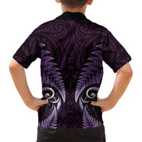 Aotearoa Pounamu Niho Family Matching Short Sleeve Bodycon Dress and Hawaiian Shirt Silver Fern Mix Maori Pattern - Purple LT14 - Polynesian Pride