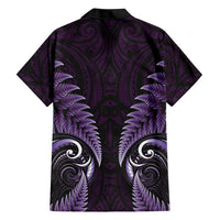 Aotearoa Pounamu Niho Family Matching Short Sleeve Bodycon Dress and Hawaiian Shirt Silver Fern Mix Maori Pattern - Purple LT14 - Polynesian Pride