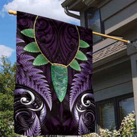 Aotearoa Pounamu Niho Garden Flag Silver Fern Mix Maori Pattern - Purple