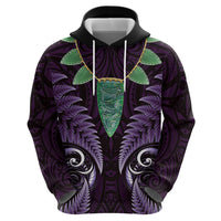 Aotearoa Pounamu Niho Hoodie Silver Fern Mix Maori Pattern - Purple
