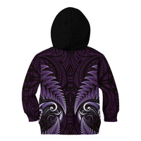 Aotearoa Pounamu Niho Kid Hoodie Silver Fern Mix Maori Pattern - Purple