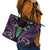 Aotearoa Pounamu Niho Leather Tote Bag Silver Fern Mix Maori Pattern - Purple