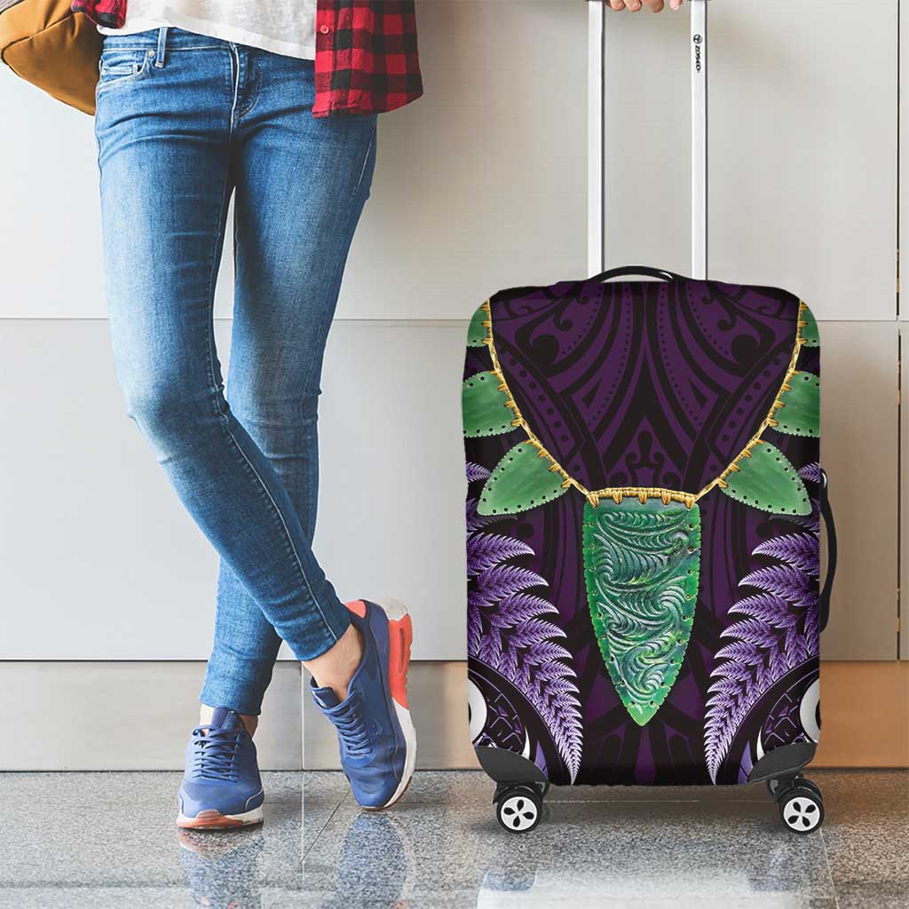 Aotearoa Pounamu Niho Luggage Cover Silver Fern Mix Maori Pattern - Purple