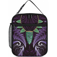 Aotearoa Pounamu Niho Lunch Bag Silver Fern Mix Maori Pattern - Purple LT14 10.2 × 8.3 × 4.3 inch Purple - Polynesian Pride