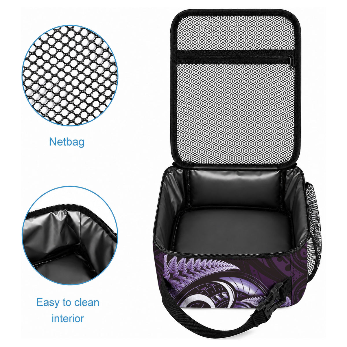 Aotearoa Pounamu Niho Lunch Bag Silver Fern Mix Maori Pattern - Purple LT14 - Polynesian Pride