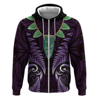 Aotearoa Pounamu Niho Zip Hoodie Silver Fern Mix Maori Pattern - Purple LT14 Zip Hoodie Purple - Polynesian Pride