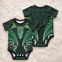 Aotearoa Pounamu Niho Baby Onesie Silver Fern Mix Maori Pattern - Green LT14 - Polynesian Pride