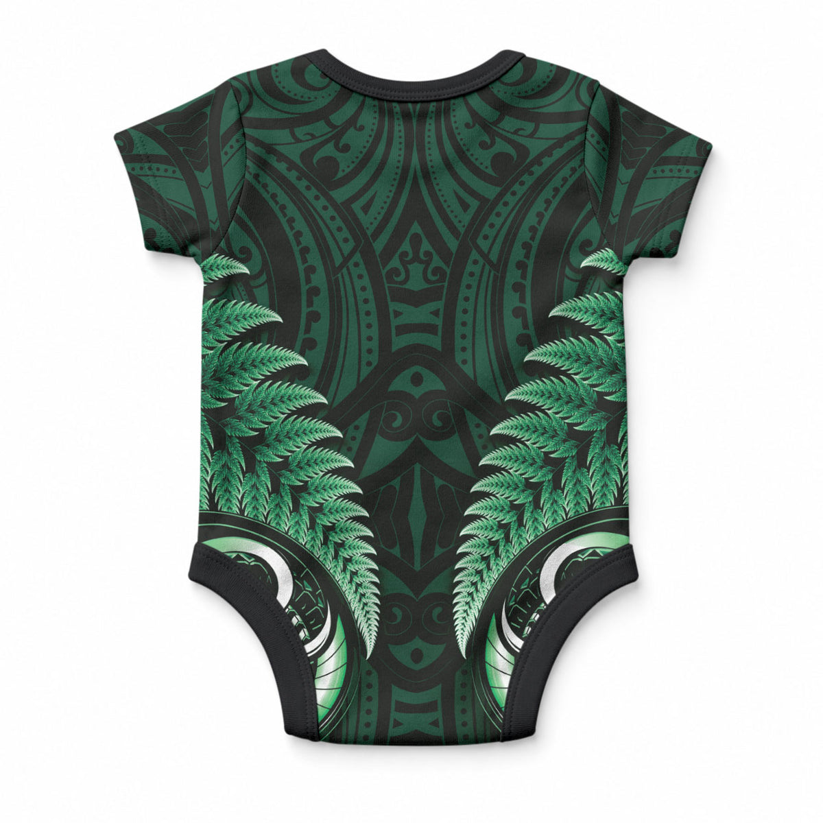 Aotearoa Pounamu Niho Baby Onesie Silver Fern Mix Maori Pattern - Green LT14 - Polynesian Pride