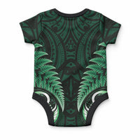 Aotearoa Pounamu Niho Baby Onesie Silver Fern Mix Maori Pattern - Green LT14 - Polynesian Pride
