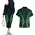 Aotearoa Pounamu Niho Couples Matching Off The Shoulder Long Sleeve Dress and Hawaiian Shirt Silver Fern Mix Maori Pattern - Green