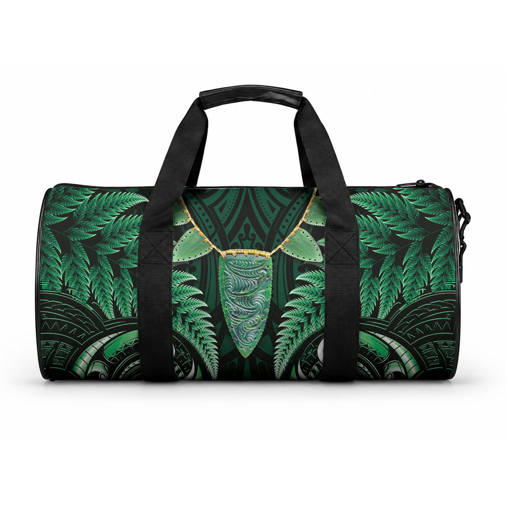 Aotearoa Pounamu Niho Duffle Bag Silver Fern Mix Maori Pattern - Green LT14 One size Green - Polynesian Pride