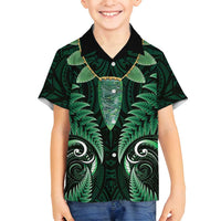 Aotearoa Pounamu Niho Family Matching Long Sleeve Bodycon Dress and Hawaiian Shirt Silver Fern Mix Maori Pattern - Green LT14 Son's Shirt Green - Polynesian Pride