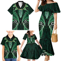 Aotearoa Pounamu Niho Family Matching Mermaid Dress and Hawaiian Shirt Silver Fern Mix Maori Pattern - Green LT14 - Polynesian Pride