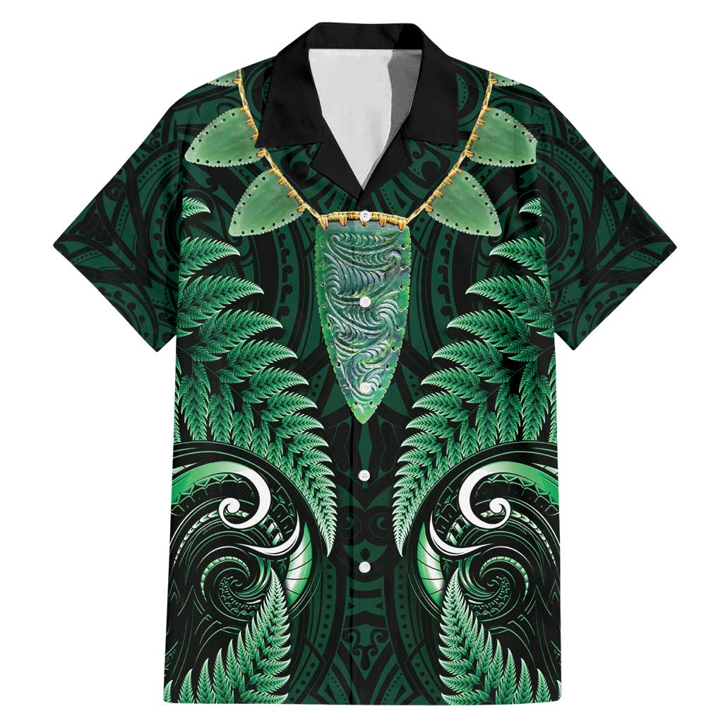 Aotearoa Pounamu Niho Family Matching Mermaid Dress and Hawaiian Shirt Silver Fern Mix Maori Pattern - Green LT14 Dad's Shirt - Short Sleeve Green - Polynesian Pride