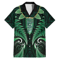 Aotearoa Pounamu Niho Family Matching Mermaid Dress and Hawaiian Shirt Silver Fern Mix Maori Pattern - Green LT14 Dad's Shirt - Short Sleeve Green - Polynesian Pride