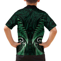 Aotearoa Pounamu Niho Family Matching Short Sleeve Bodycon Dress and Hawaiian Shirt Silver Fern Mix Maori Pattern - Green LT14 - Polynesian Pride