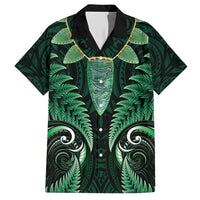 Aotearoa Pounamu Niho Family Matching Short Sleeve Bodycon Dress and Hawaiian Shirt Silver Fern Mix Maori Pattern - Green LT14 Dad's Shirt - Short Sleeve Green - Polynesian Pride