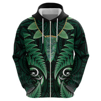 Aotearoa Pounamu Niho Hoodie Silver Fern Mix Maori Pattern - Green
