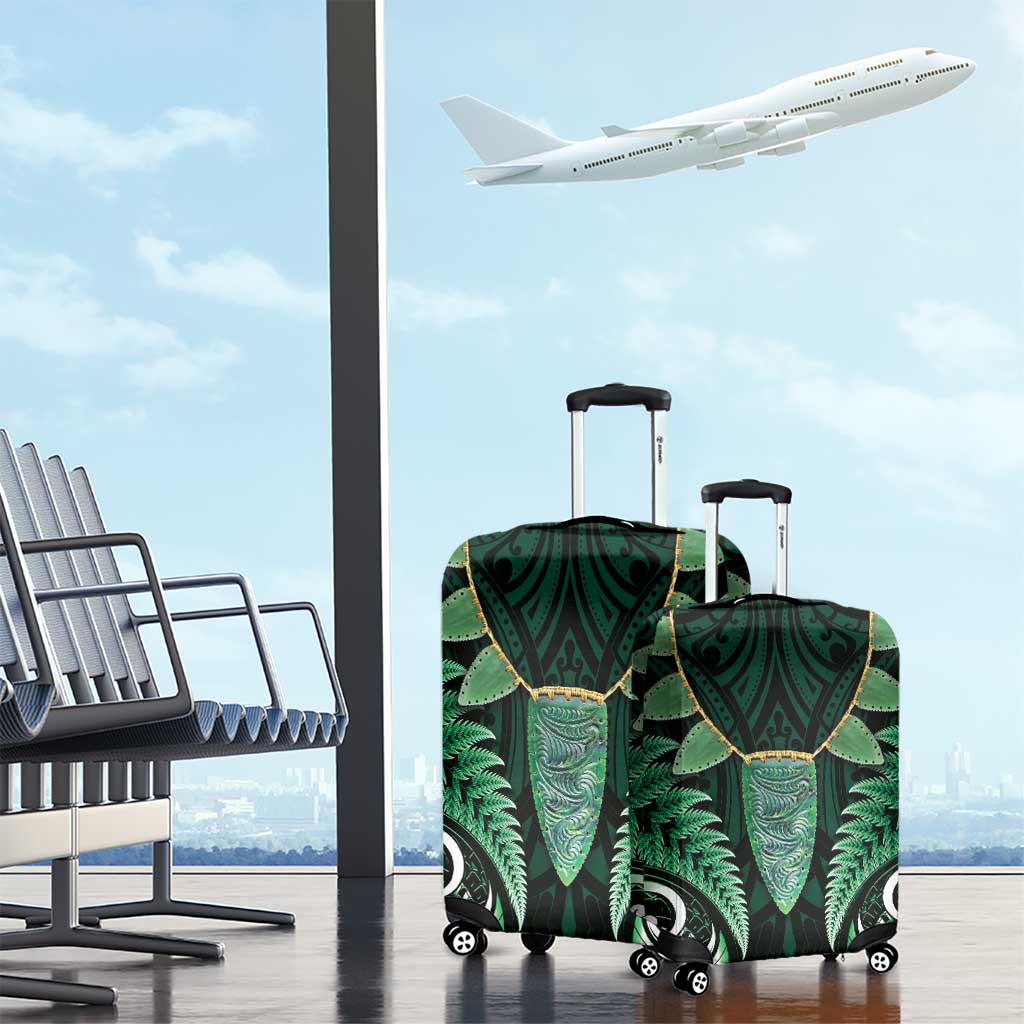 Aotearoa Pounamu Niho Luggage Cover Silver Fern Mix Maori Pattern - Green
