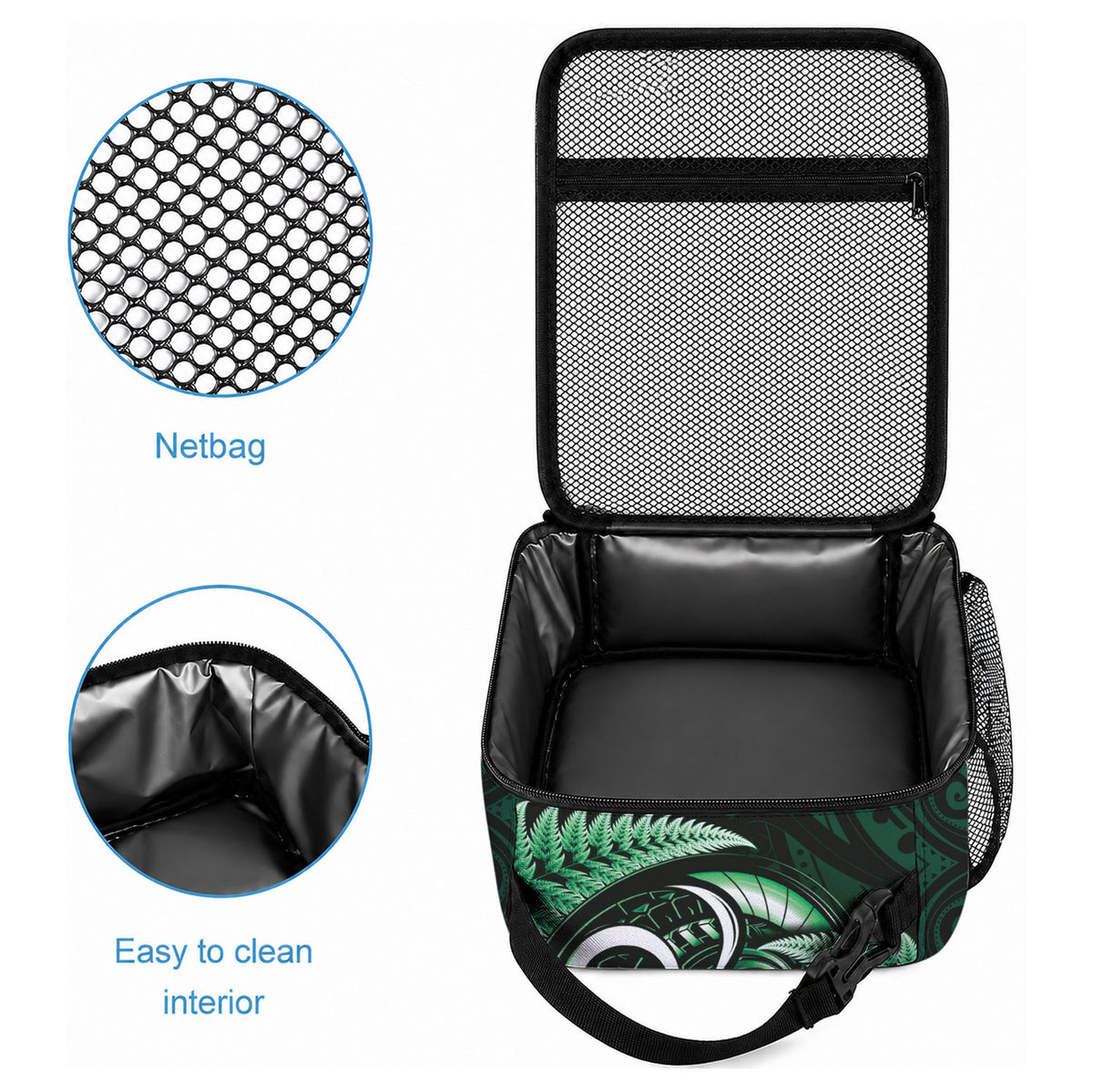 Aotearoa Pounamu Niho Lunch Bag Silver Fern Mix Maori Pattern - Green LT14 - Polynesian Pride