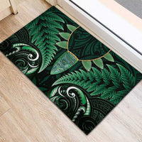 Aotearoa Pounamu Niho Rubber Doormat Silver Fern Mix Maori Pattern - Green