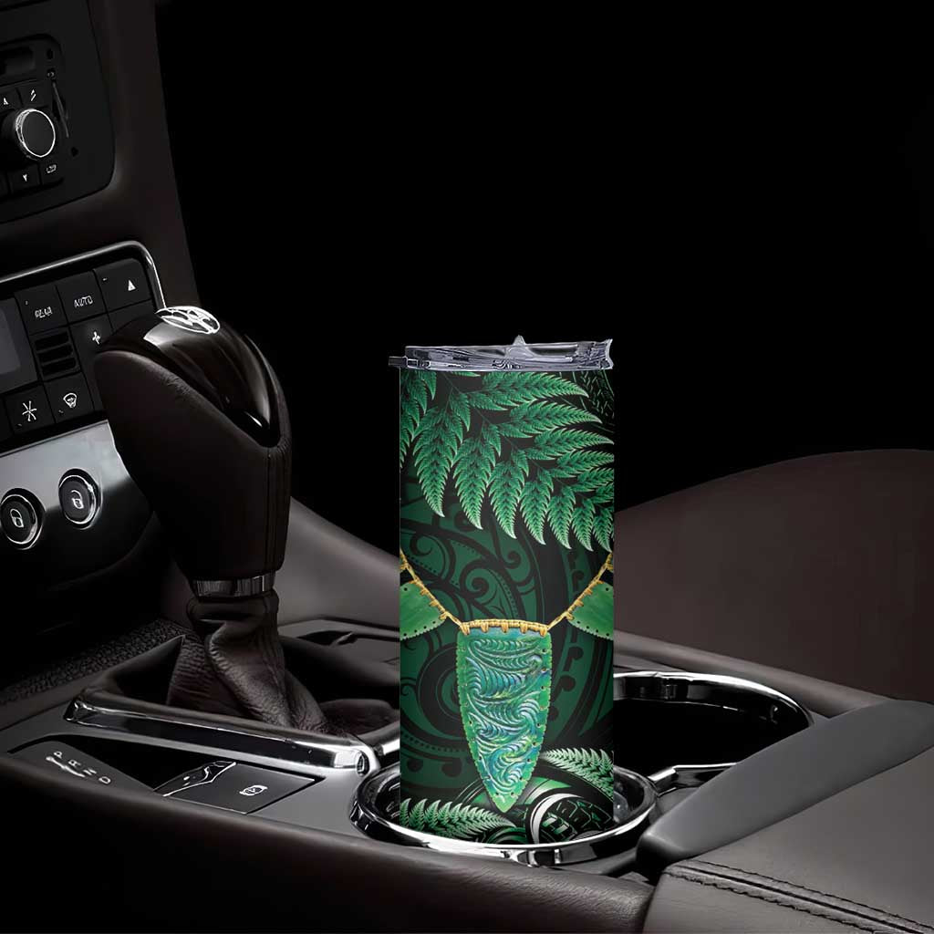 Aotearoa Pounamu Niho Skinny Tumbler Silver Fern Mix Maori Pattern - Green LT14 - Polynesian Pride