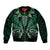 Aotearoa Pounamu Niho Sleeve Zip Bomber Jacket Silver Fern Mix Maori Pattern - Green