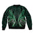 Aotearoa Pounamu Niho Sleeve Zip Bomber Jacket Silver Fern Mix Maori Pattern - Green