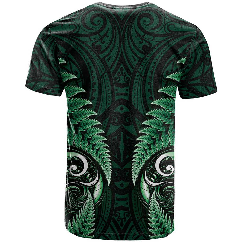 Aotearoa Pounamu Niho T Shirt Silver Fern Mix Maori Pattern - Green