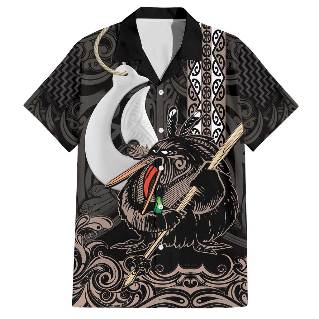 Aotearoa Hei Matau Family Matching Long Sleeve Bodycon Dress and Hawaiian Shirt Haka Kiwi Mix Maori Mangopare LT14 Dad's Shirt - Short Sleeve Black - Polynesian Pride