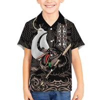 Aotearoa Hei Matau Family Matching Long Sleeve Bodycon Dress and Hawaiian Shirt Haka Kiwi Mix Maori Mangopare LT14 Son's Shirt Black - Polynesian Pride