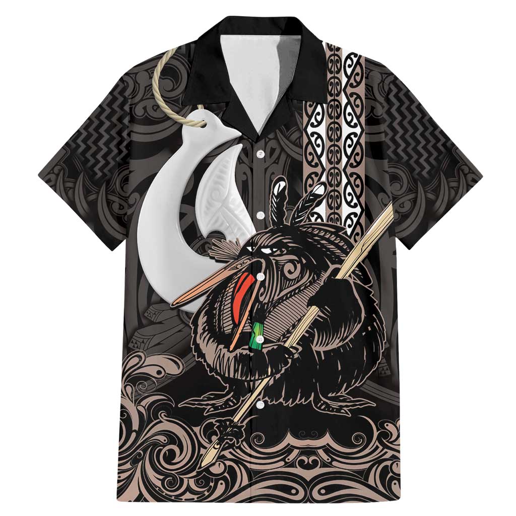 Aotearoa Hei Matau Family Matching Mermaid Dress and Hawaiian Shirt Haka Kiwi Mix Maori Mangopare LT14 Dad's Shirt - Short Sleeve Black - Polynesian Pride