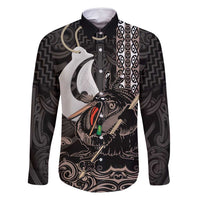 Aotearoa Hei Matau Family Matching Mermaid Dress and Hawaiian Shirt Haka Kiwi Mix Maori Mangopare LT14 Dad's Shirt - Long Sleeve Black - Polynesian Pride