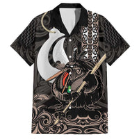 Aotearoa Hei Matau Family Matching Puletasi and Hawaiian Shirt Haka Kiwi Mix Maori Mangopare LT14 Dad's Shirt - Short Sleeve Black - Polynesian Pride