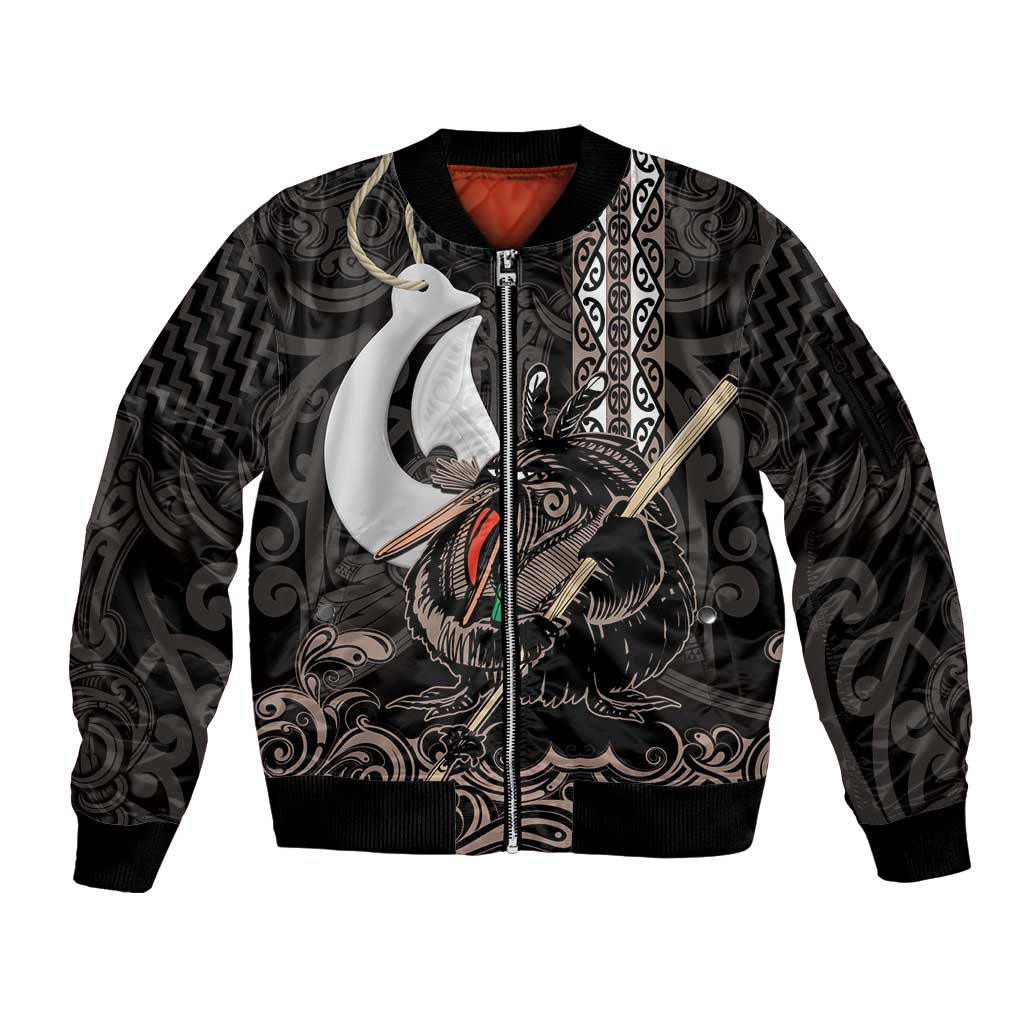 Aotearoa Hei Matau Sleeve Zip Bomber Jacket Haka Kiwi Mix Maori Mangopare