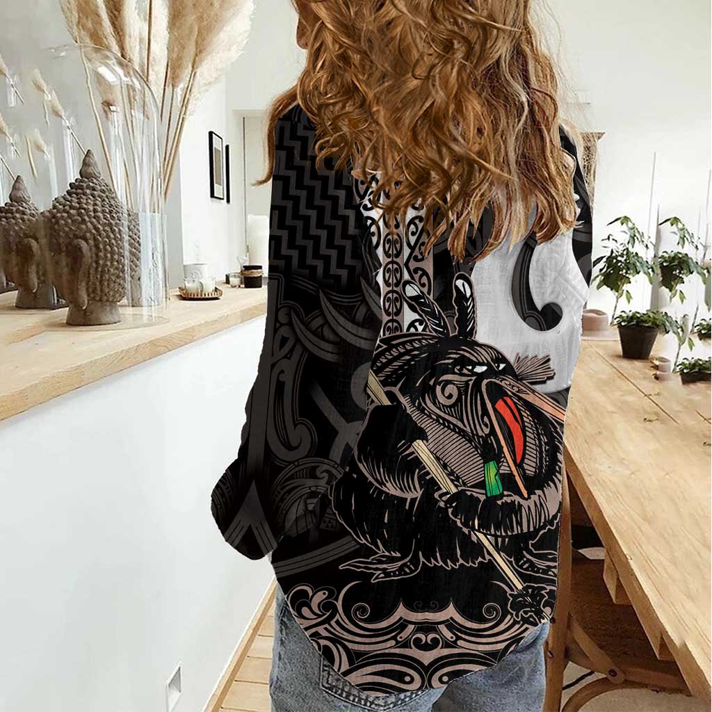 Aotearoa Hei Matau Women Casual Shirt Haka Kiwi Mix Maori Mangopare