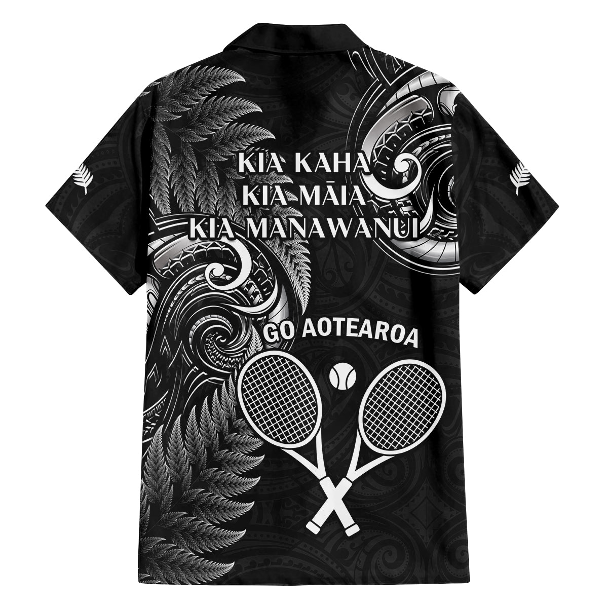 New Zealand Tiki Tennis Family Matching Long Sleeve Bodycon Dress and Hawaiian Shirt 2024 Aotearoa Tenehi Maori Silver Fern - Black LT14 - Polynesian Pride
