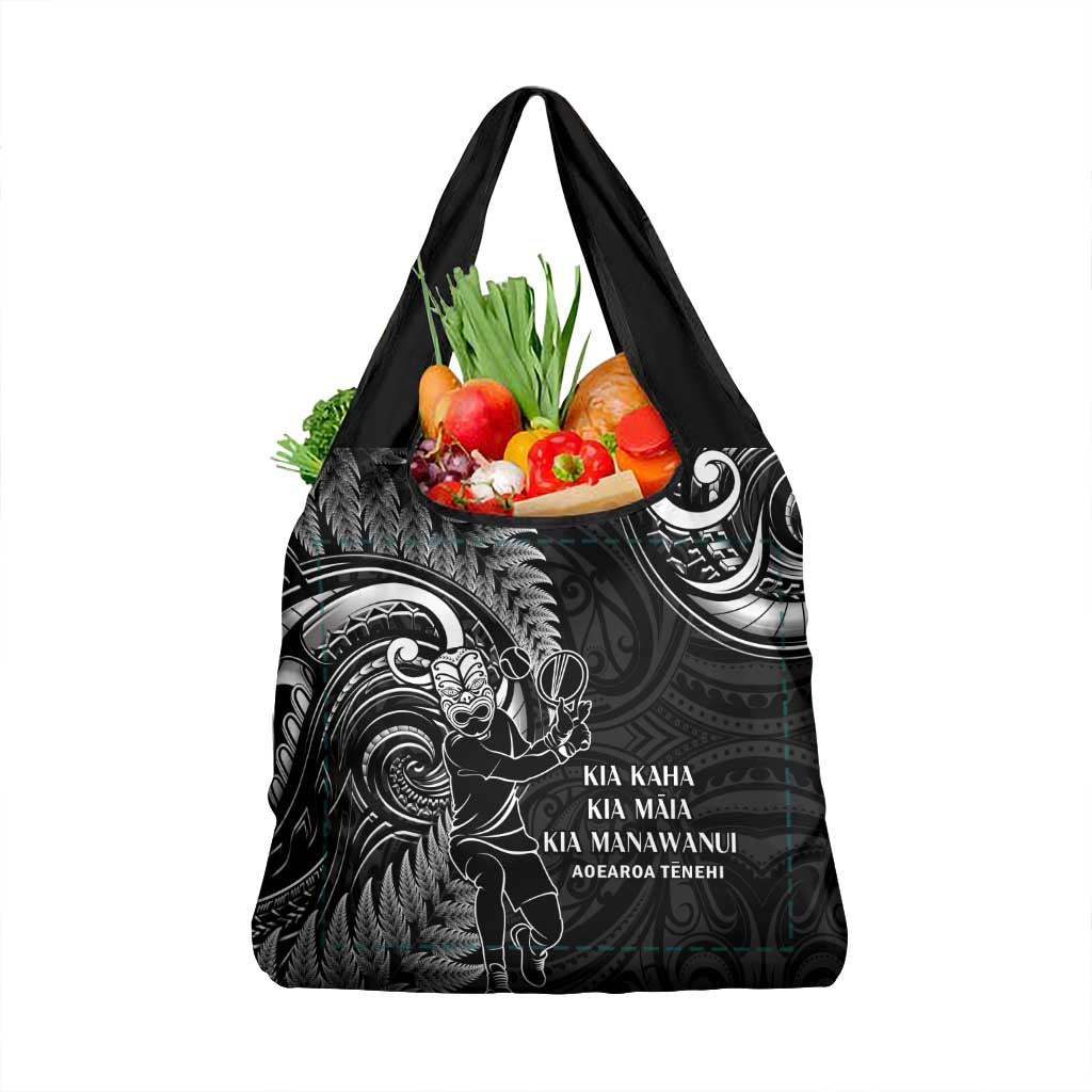 New Zealand Tiki Tennis Grocery Bag Aotearoa Tenehi Maori Silver Fern - Black