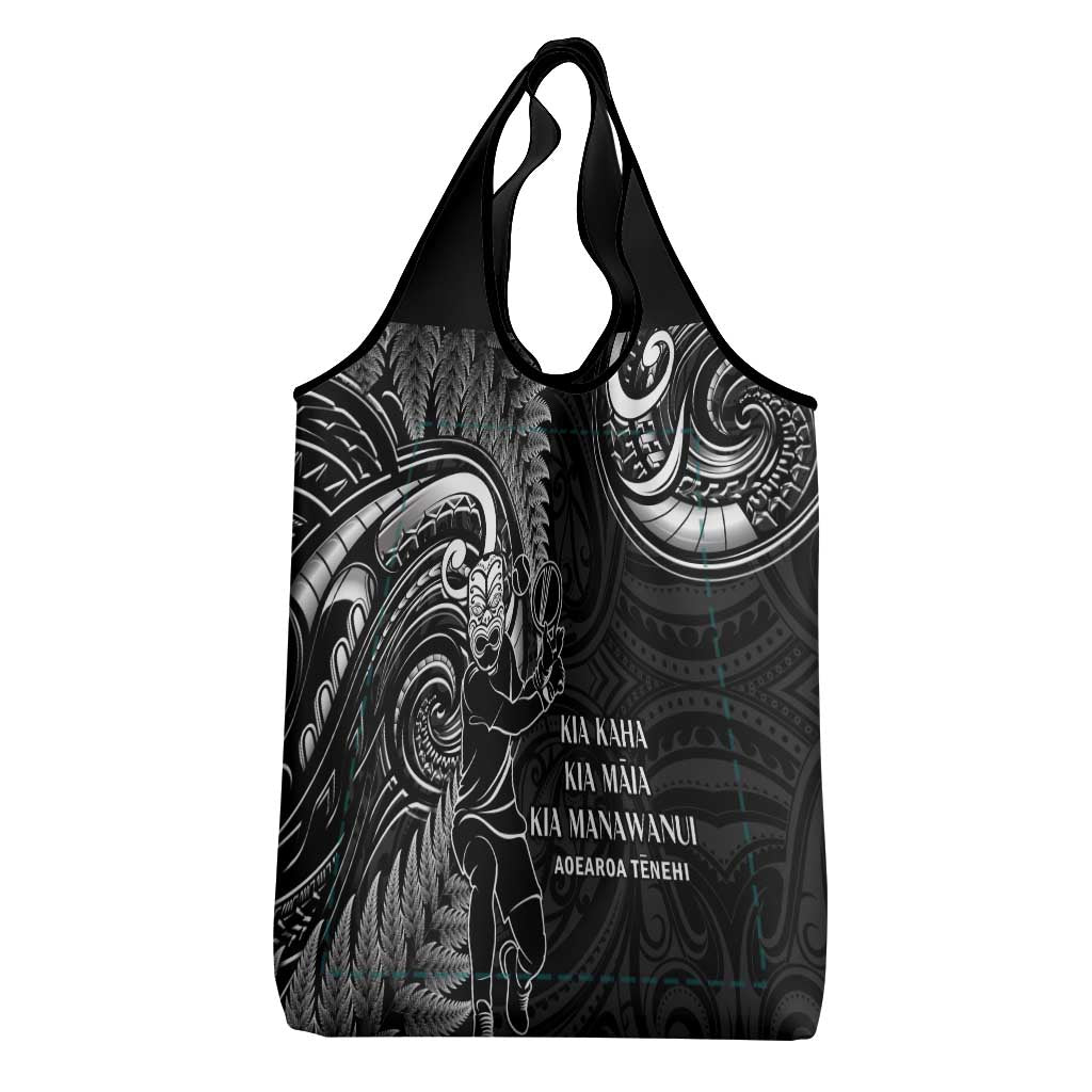 New Zealand Tiki Tennis Grocery Bag Aotearoa Tenehi Maori Silver Fern - Black